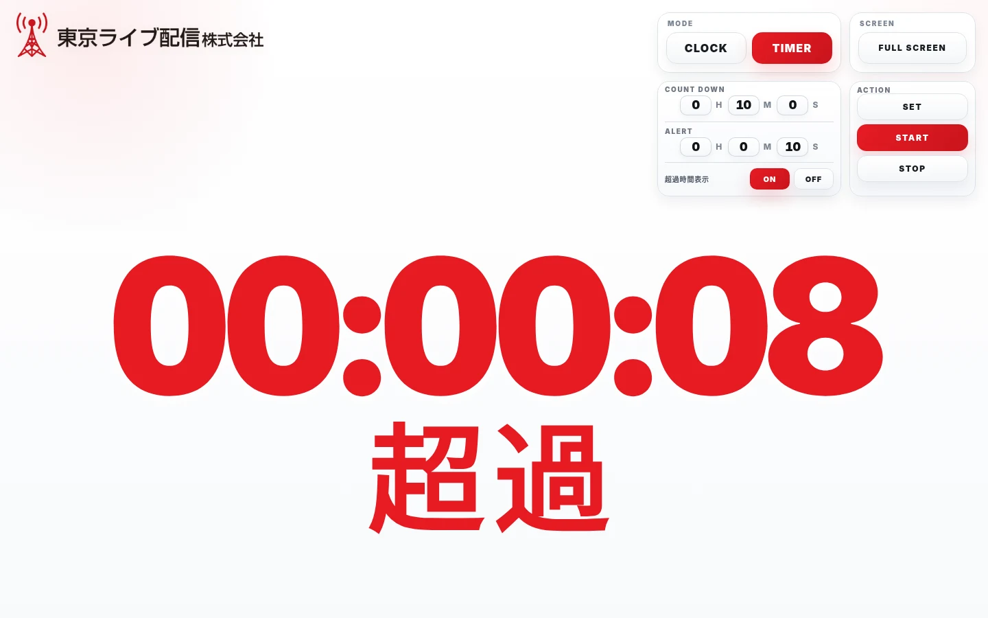 赤字の超過時間表示